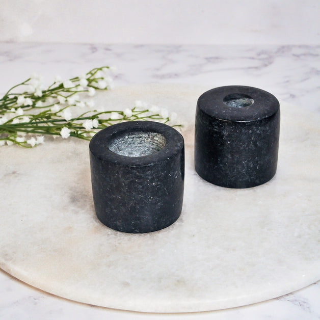 Garden Trading Co. Pair Burleigh Candle Holders In Black Granite