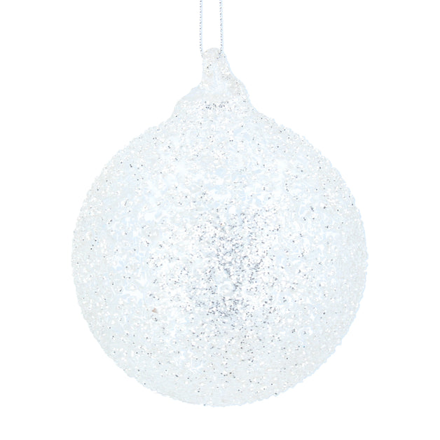 Clear Glass Ball With Silver Glitter 8cm