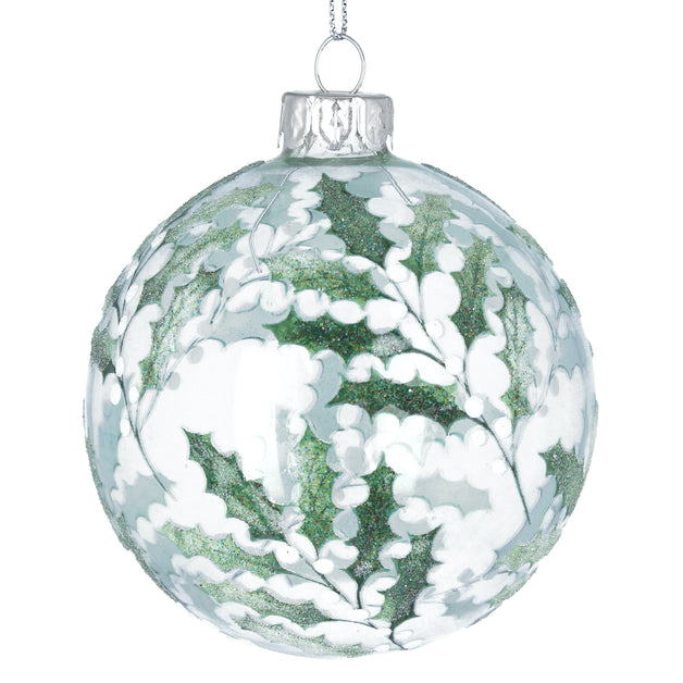Clear Glass Ball With Vintage Holly/White Berries 8cm