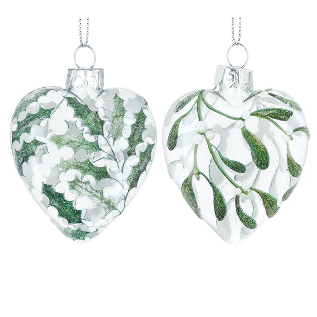 Clear Glass Heart With Vintage Holly or White Berries
