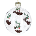 Clear Glass Ball With Christmas Puddings 8cm