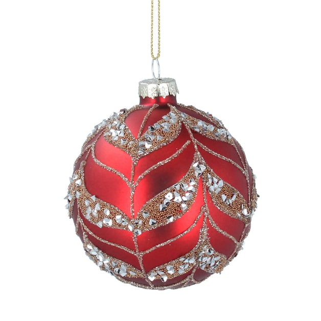 Matt Red Glass Ball With Gold Bead Swags Decoration 8cm