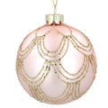 Matt Pale Pink Glass Ball With Glitter Swags 8cm
