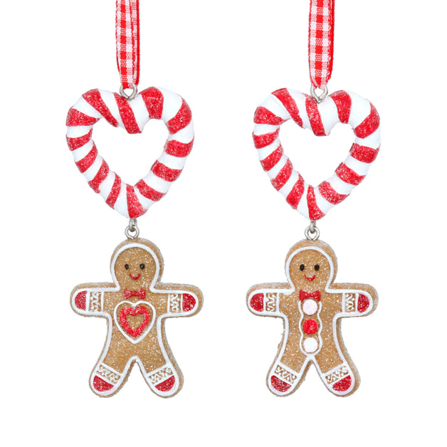Resin Gingerbread Man With Candy Cane Heart Decoration 8cm
