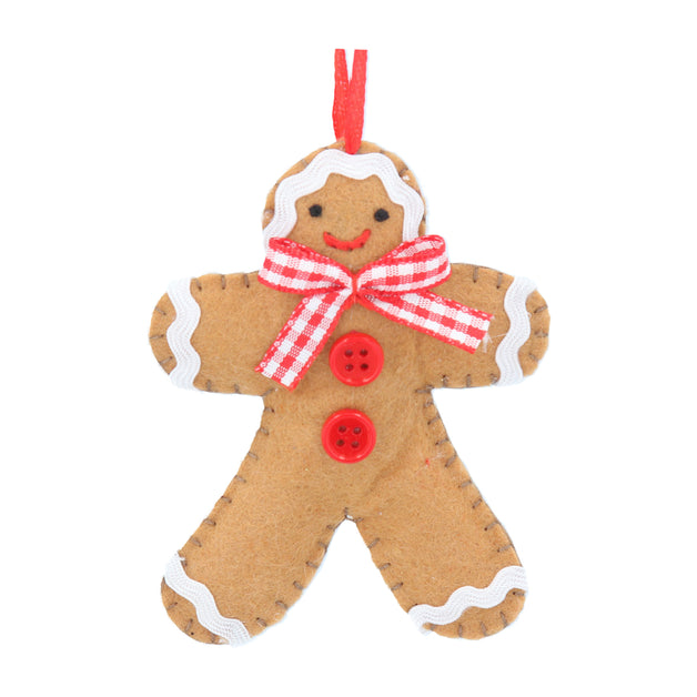Felt Gingerbread Man With Buttons and Bow 9cm