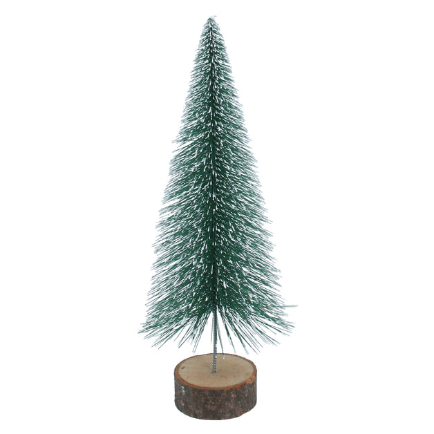 Snowy Green Bristle Tree on Log Ornament Small
