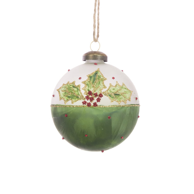 Glass Holly Bauble 8cm