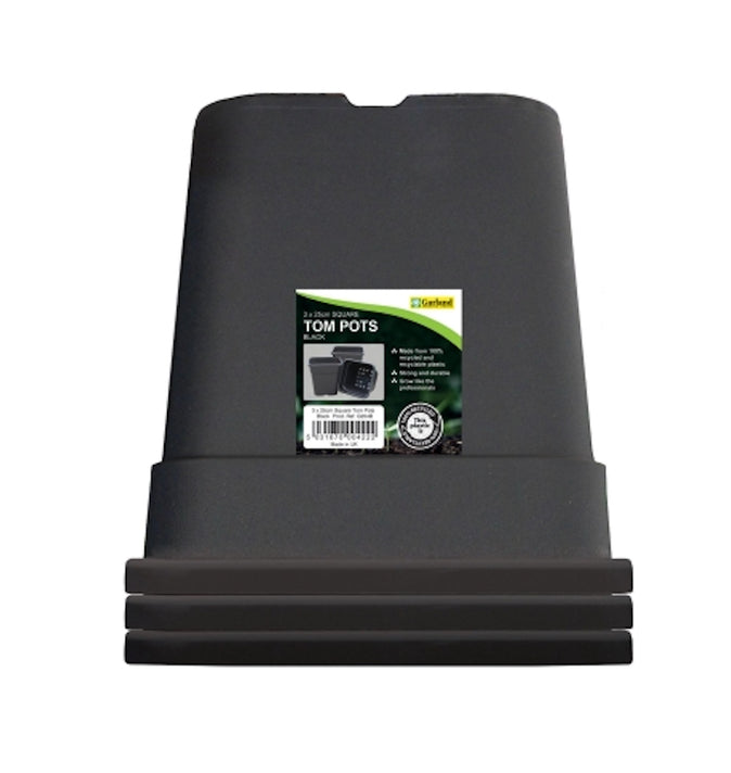 25cm Square Tom Pots Black 3 Pack