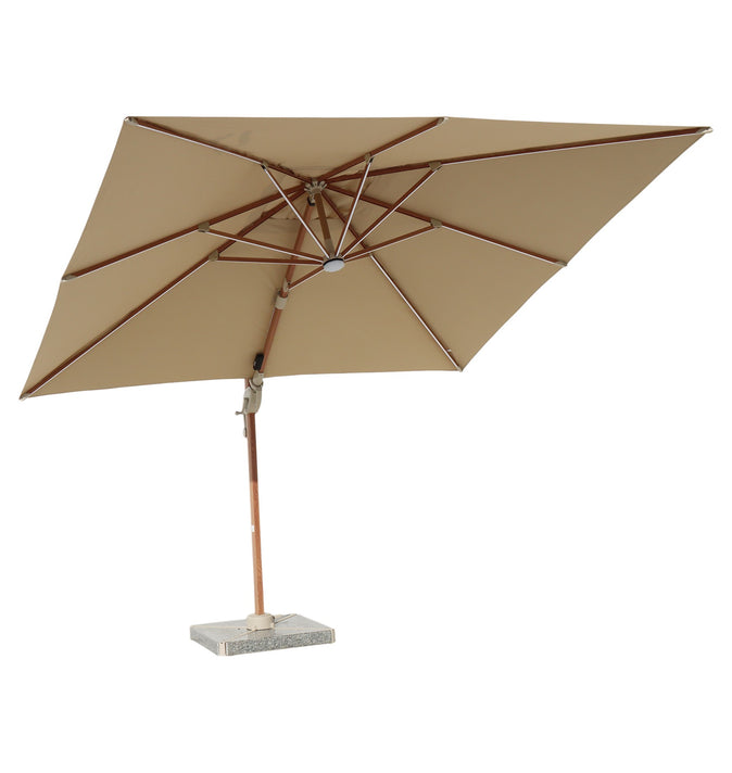 Bramblecrest Truro 3x3m Sand Square Cantilever Parasol with Wood Effect Pole, LED Light & Cover