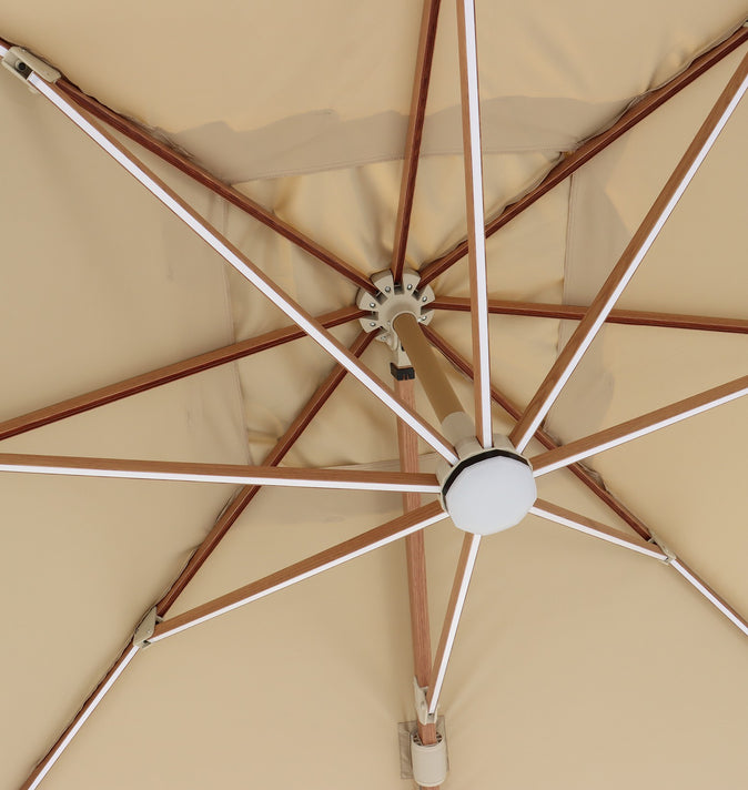 Bramblecrest Truro 3x3m Sand Square Cantilever Parasol with Wood Effect Pole, LED Light & Cover