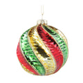 Red, Green & Gold Ribbed Spiral Glass Ball