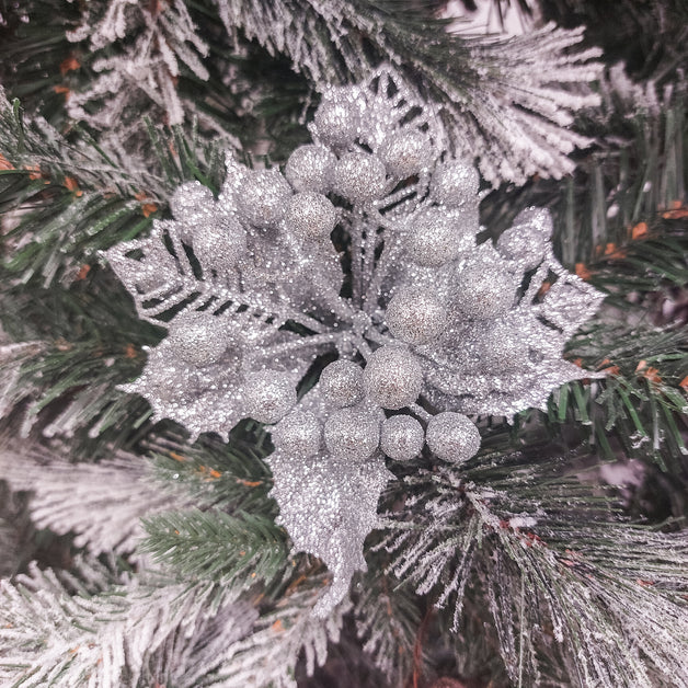Silver Christmas Berry Pick 17cm