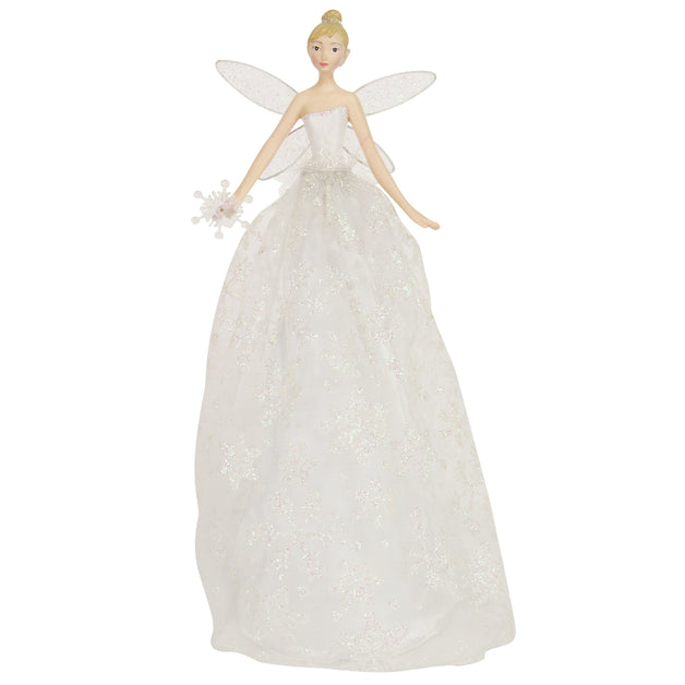 Large Fairy in Iridescent Glitter Fabric Dress Tree Topper