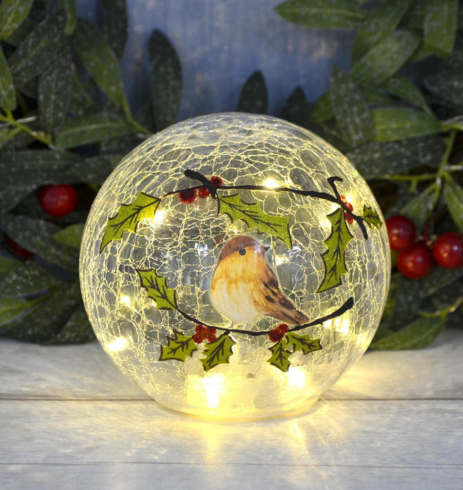 Crackle Ball Robin Scene 20cm
