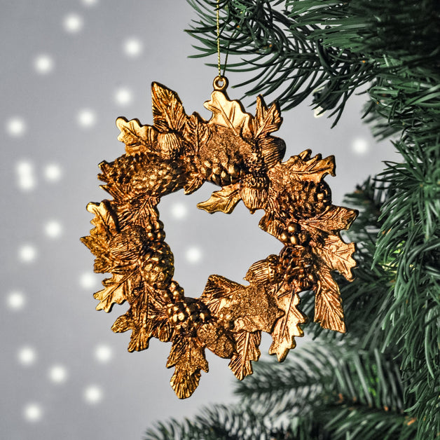 Antique Gold Acrylic Leaf & Cone Wreath