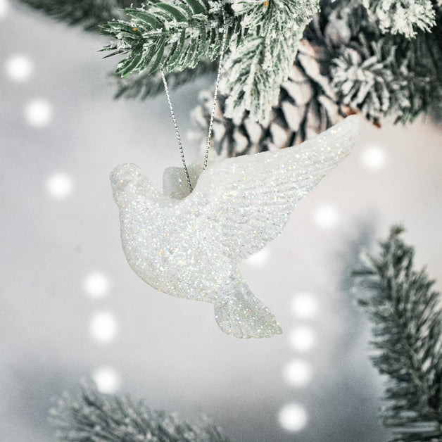 Irid Glitter Flying Dove Decoration