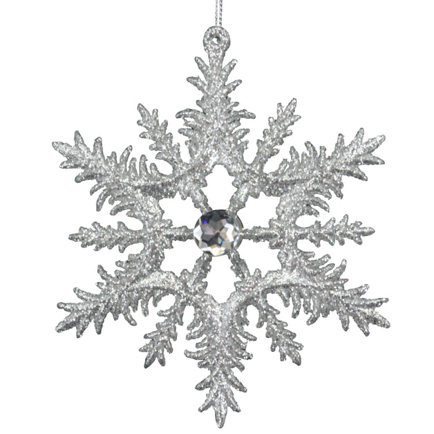Silver Frosted Snowflake with Jewel Decoration 14cm