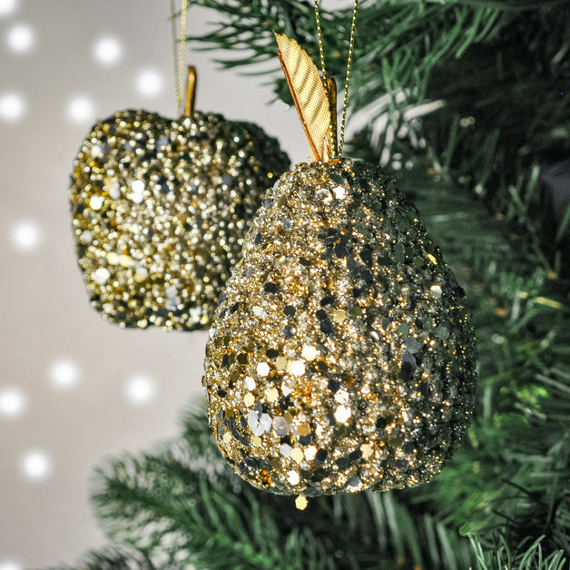 Pale Gold Sequin Apple or Pear Decoration