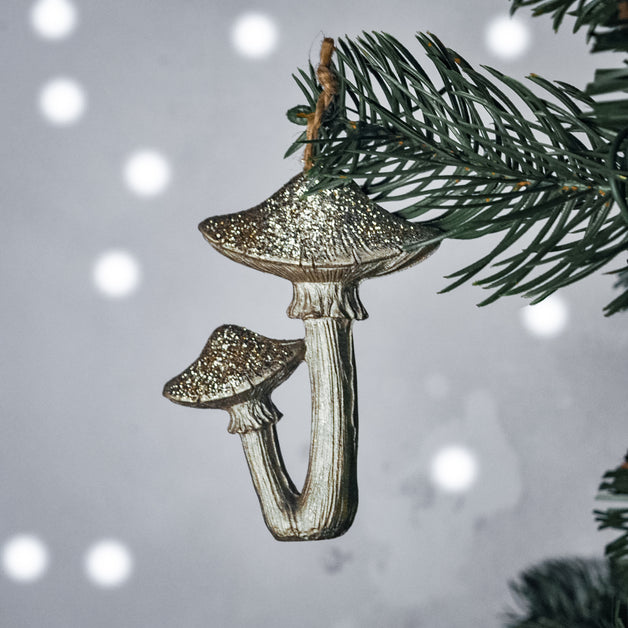 Pale Gold Glitter Resin Toadstool Decoration