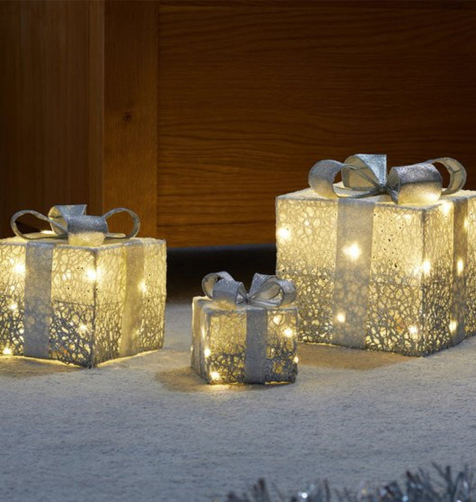 Sparkly Silver Faux Gift Boxes