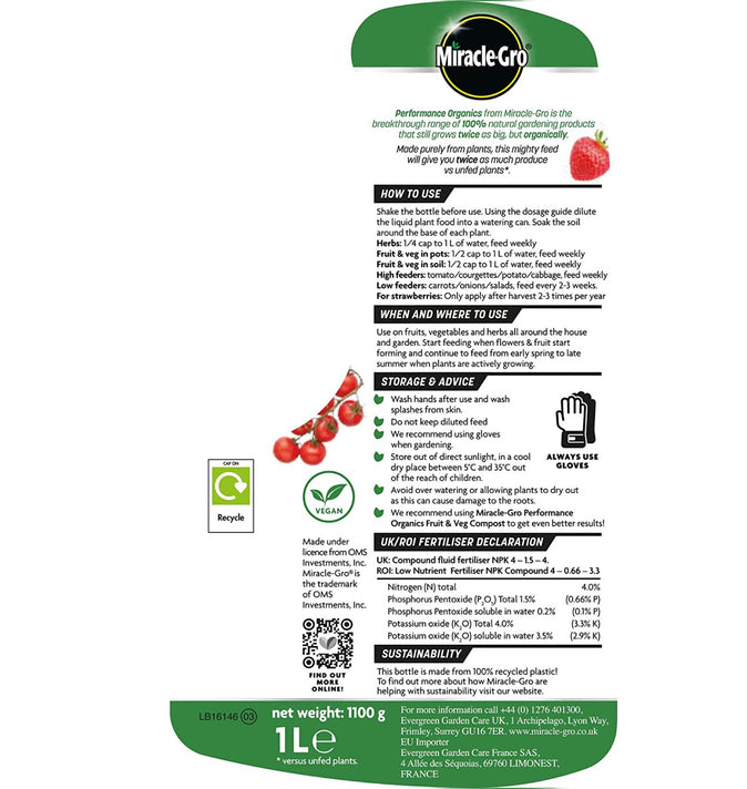Miracle-Gro Organics Fruit & Veg 800ml