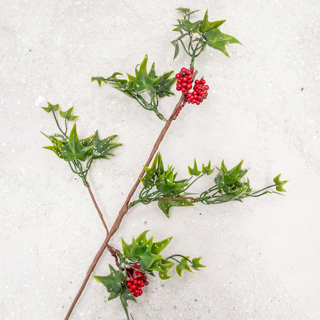 Snowy Acrylic Ivy & Red Berry Spray
