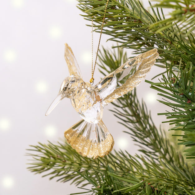 Clear & Gold Glitter Acrylic Hummingbird