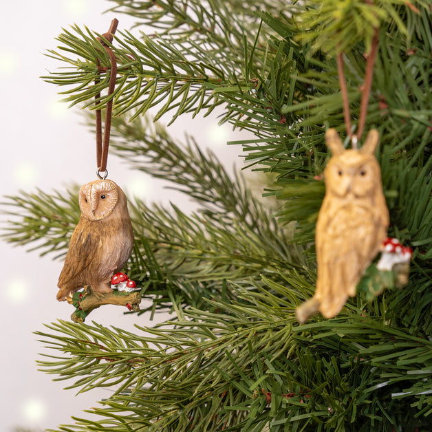 Resin Owl on Twig with Toadstools