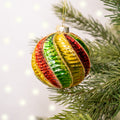 Red, Green & Gold Ribbed Spiral Glass Ball