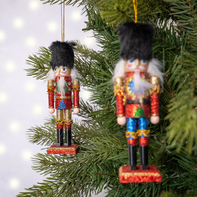 Painted Wood & Glitter Nutcracker with Faux Fur Hat
