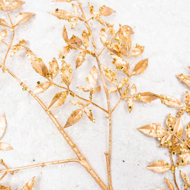 Gold Glitter Acrylic Mini Leaf Branch
