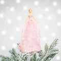 Small Pink Fairy Tree Topper with Snowflake  Dress