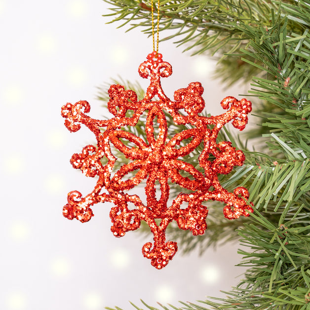 Red Glitter & Acrylic Fretwork Snowflake