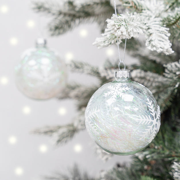 Clear Ball with Tinsel & Snowflake 8cm