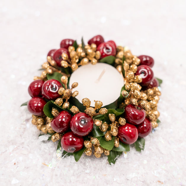 Red Shiny Gold Glitter Berry Candle Ring