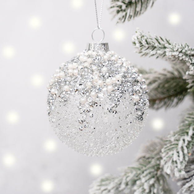 Crushed Clear Glass Ball with Silver Glitter