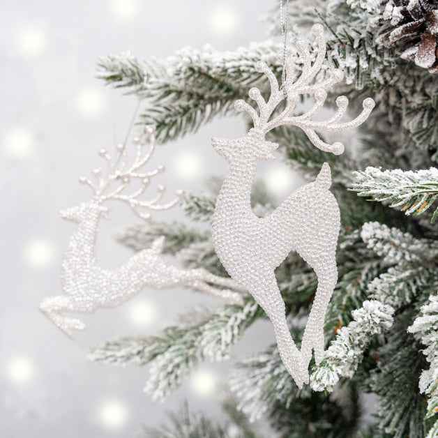 White Glitter Reindeer Decoration