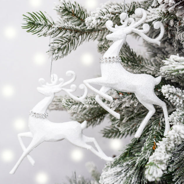 White Glitter & Diamante Acrylic Reindeer